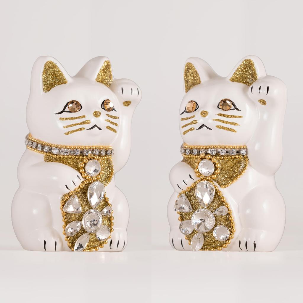 Кошка на удачу, ювелирное изделие, кошка-левша, кошка на удачу, кошка Манеки, украшение фэн-шуй, коробка для пожертвований, белая (S-РАЗМЕР Белый) Поднятый/Керамика_Счастливый (jw_S