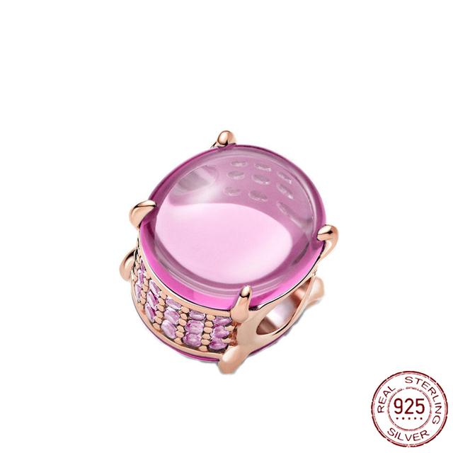 New 925 Sterling Silver Rose Girl Boy Pink Sparkle Spacer Clip Charm Bead Fit Original Fashion Bracelet DIY Jewelry for Women
