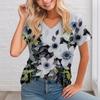 Большой размер 7xl Женский топ с V-образным вырезом и цифровым принтом, летняя свободная женская футболка с короткими рукавами и цветочным принтом