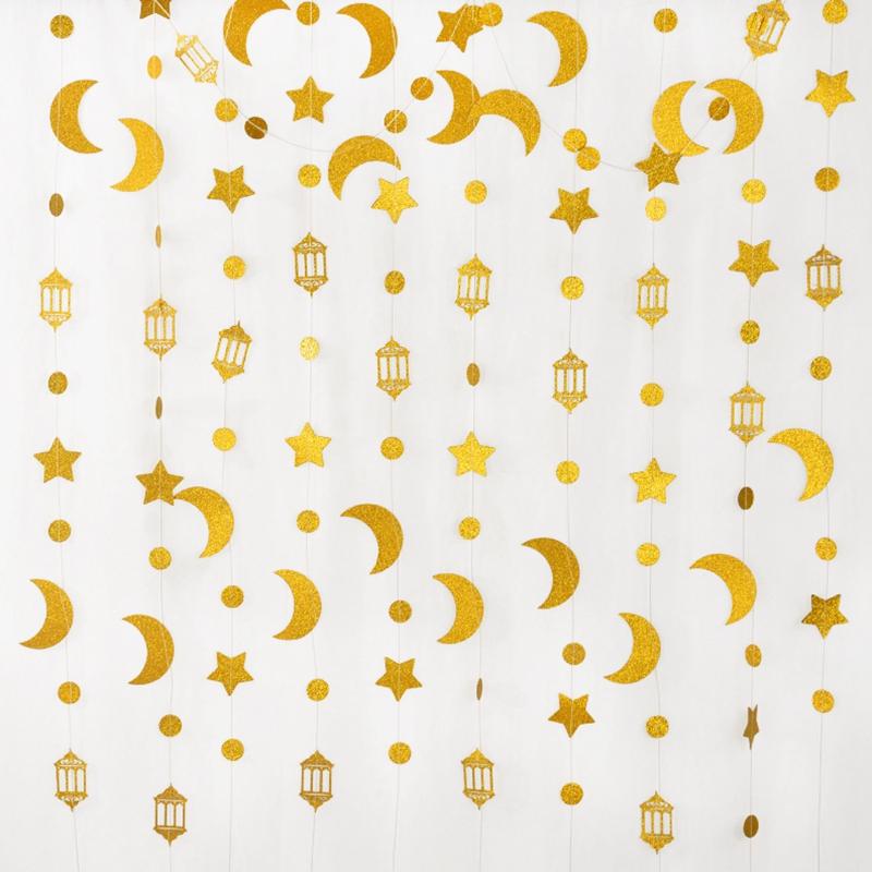 Звезда Луна Бумага Баннер Гирлянда Ид Мубарак Подвесные Украшения Исламская Мусульманская Вечеринка Украшения Дома 2024 Рамадан Карим Товары