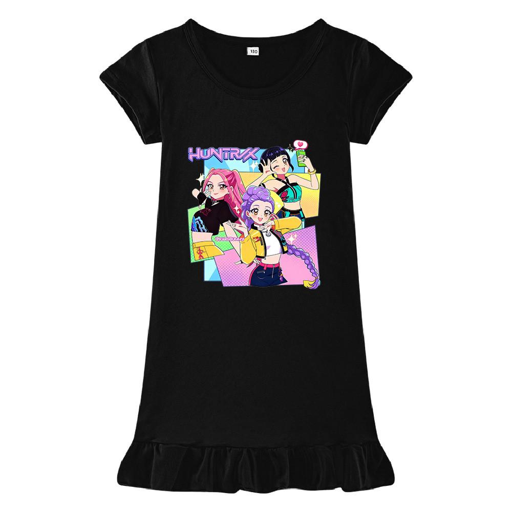 M1232 Kids Girls Kpop Rumi Zoey Mira Print Short Sleeves Ruffle Dress