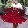 Повседневное платье для девочек с принтом 3D-красных снежинок, круглым вырезом и длинными рукавами, детское платье принцессы
