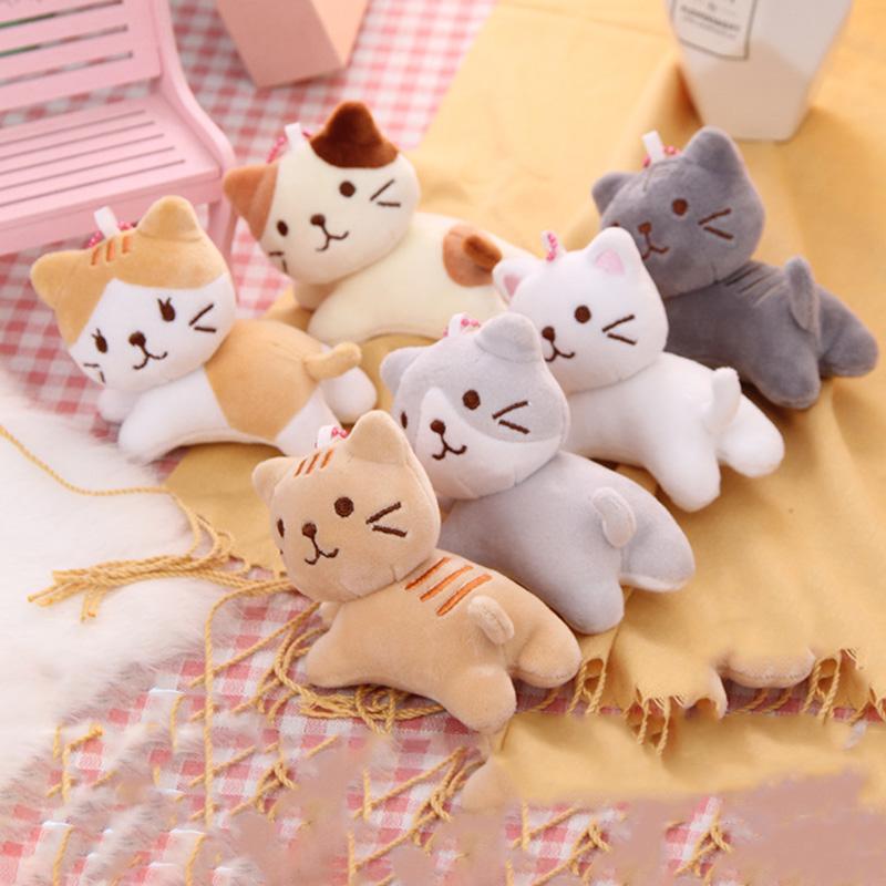 Cartoon Cute Six-Color Tilt Head Lying Plush Toy Cat Kitten Doll Backpack Pendant Decoration Christmas Halloween Gift Preferred