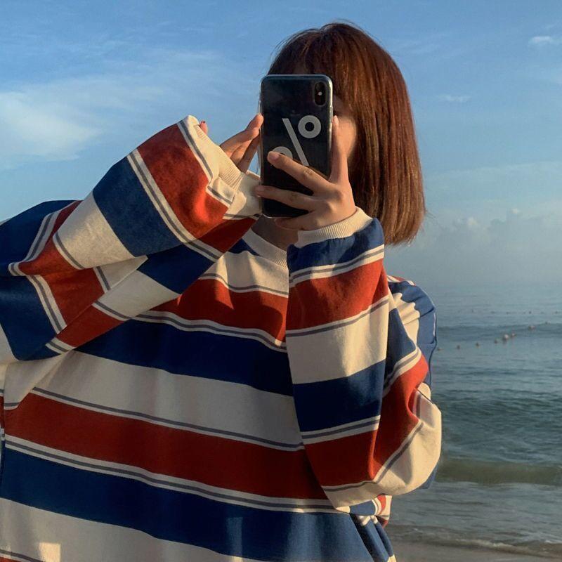 Women's Trendy Loose Striped Long Sleeved T Shirt