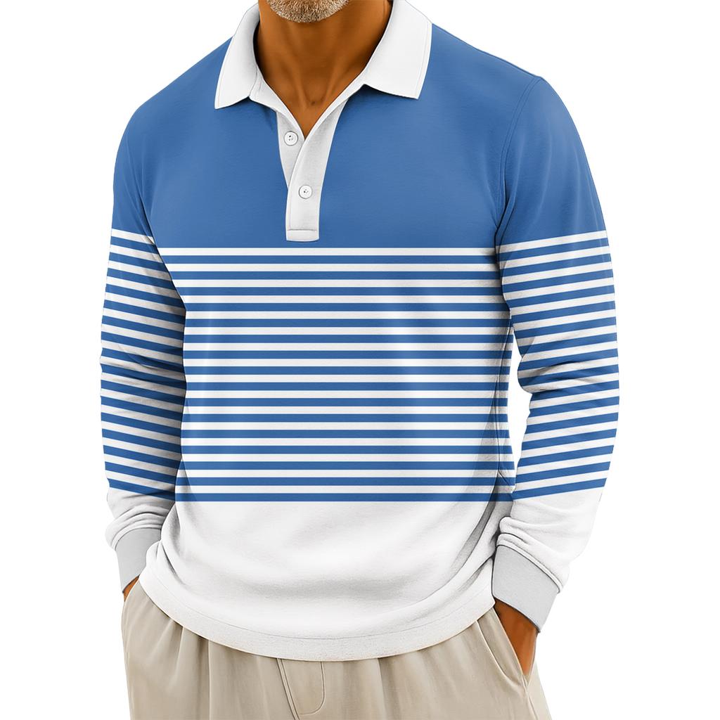 Мужские повседневные топы с длинными рукавами на пуговицах с полосатым принтом