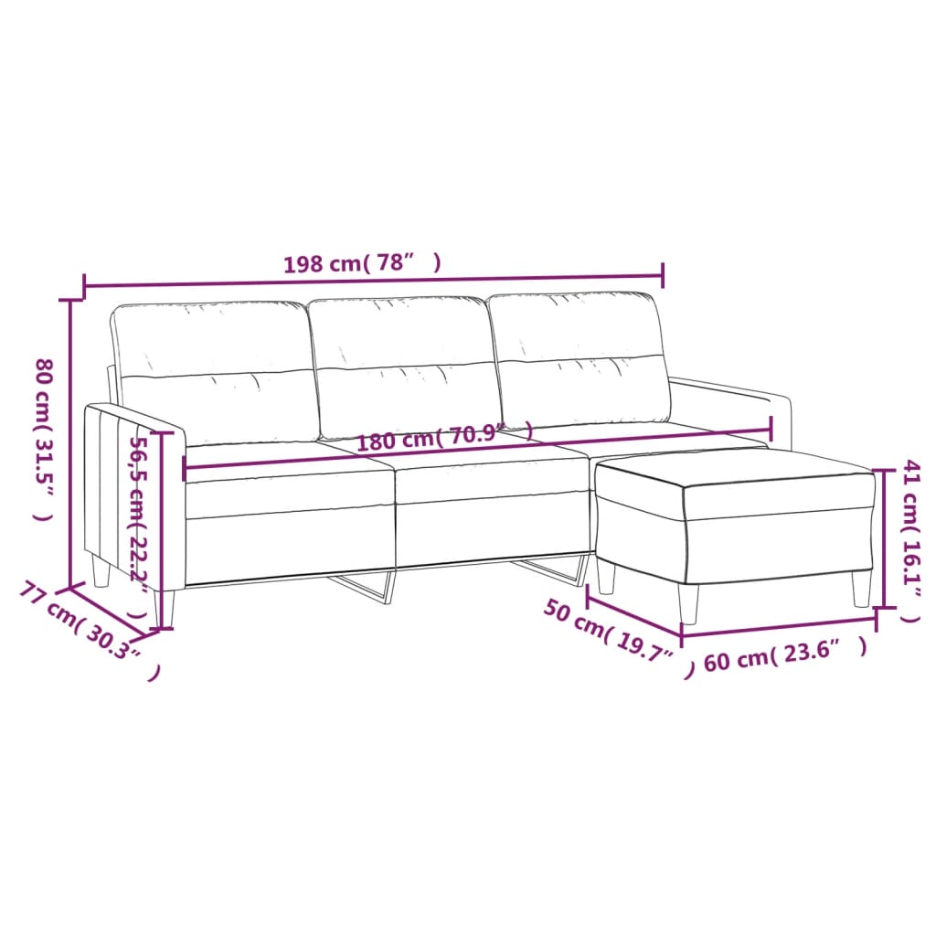 Vidaxl 3-Osobowa Sofa Z Podnóżkiem, Ciemnoszary, 180 Cm, Tkaniną