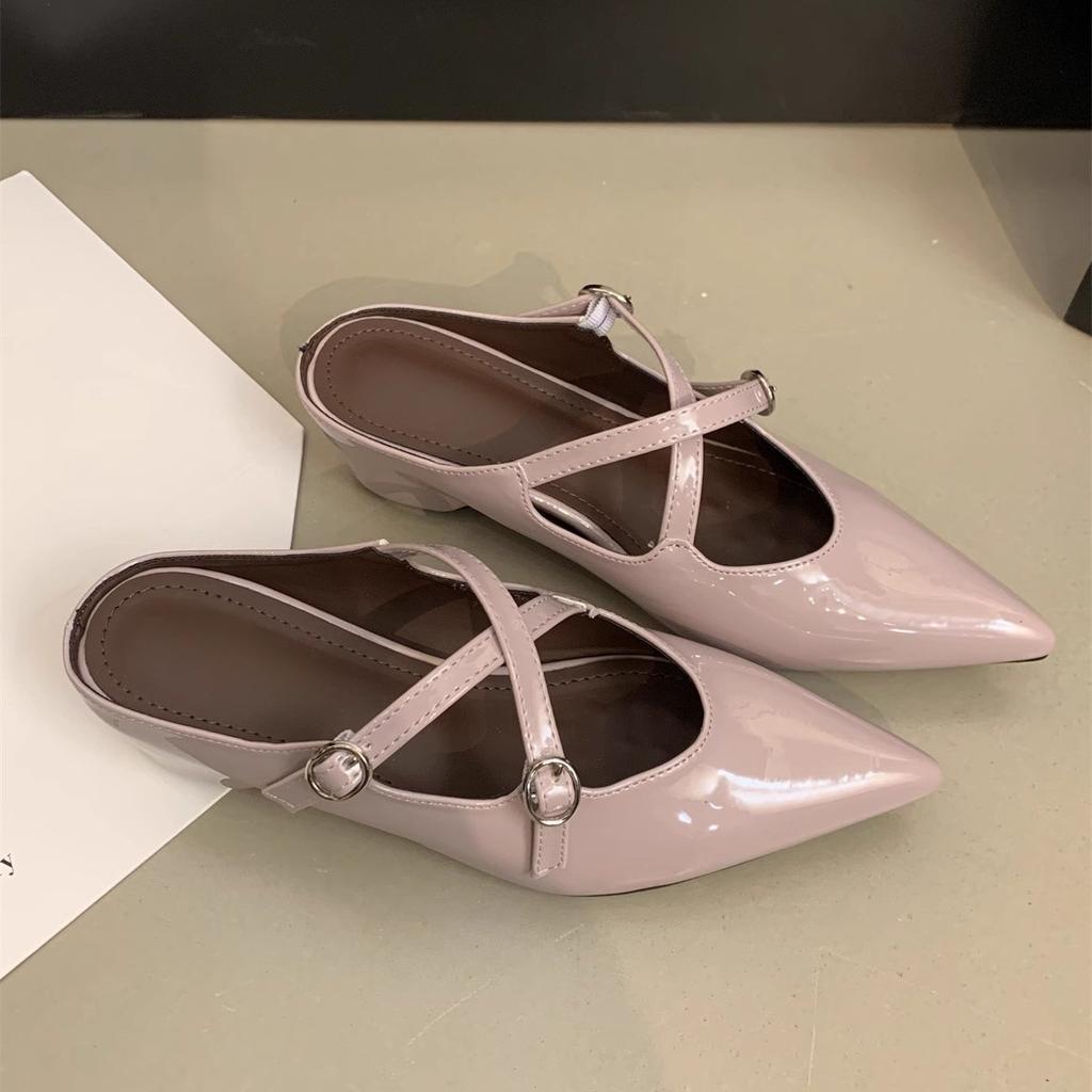 French Style with Skirt Half Slippers Women's Outer Wear 2025 Spring and Summer Bag Head Pointed Head Shallow Mouth Soft Bottom Inner Height Increase