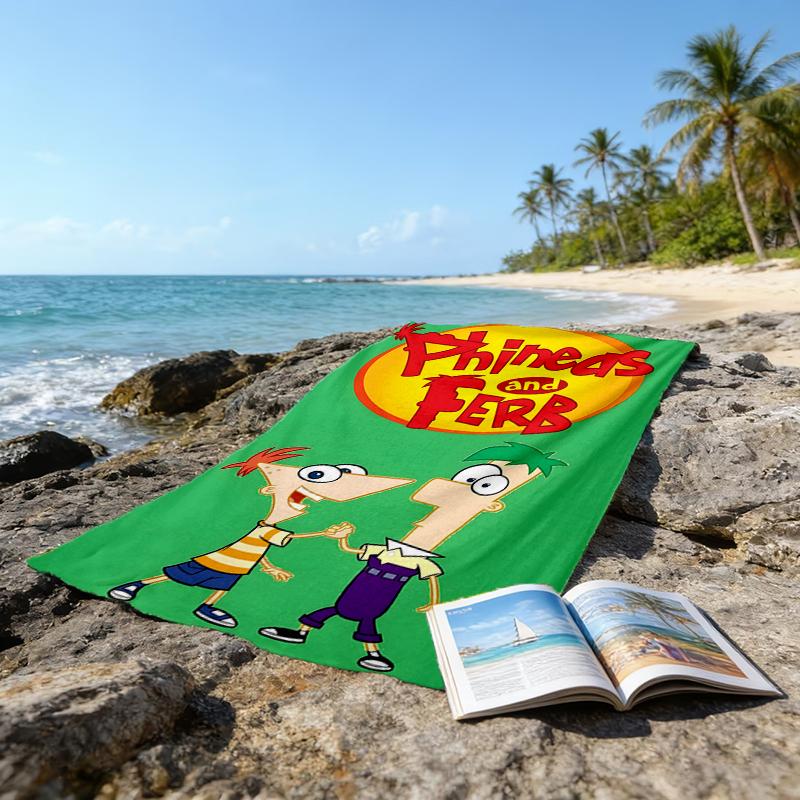 1pc Phineas and Ferb1 Beach Towel, Beach and Seaside Swimming Pool Equipment, Fashion Pattern, Rectangular, Travel Essentials