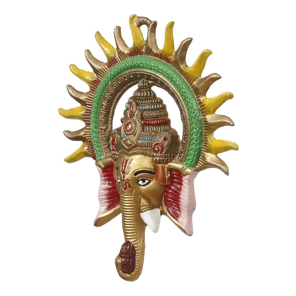 Metal Sun Decorative Ganesha Wall Hanging- Lord Ganesha Statue Wall Art- Decorative Showpiece for Wall Decor