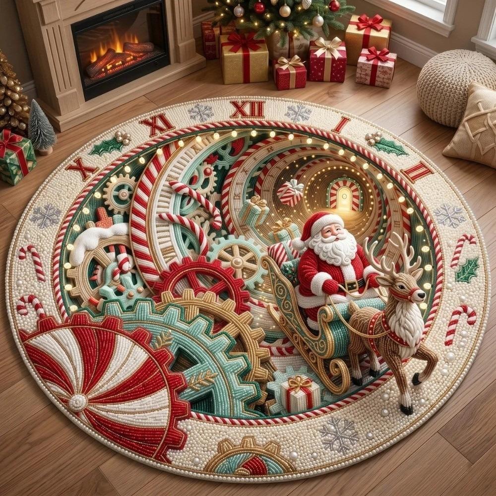 Printed Christmas Design Crystal Velvet Rug Wear Resistant Decorative Doormat Bedroom
