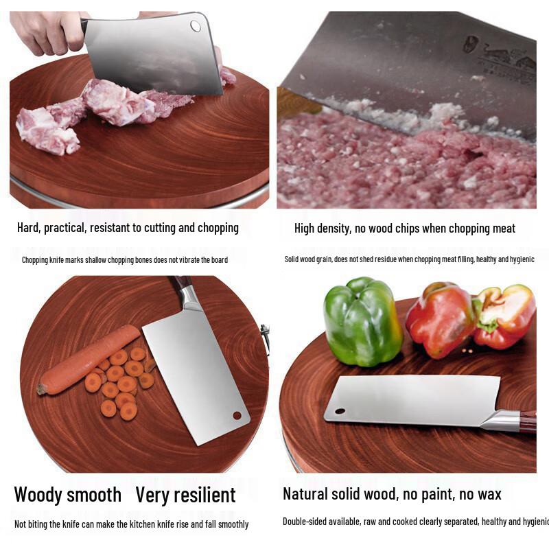 Круглая разделочная доска из железного дерева с U-образной ручкой