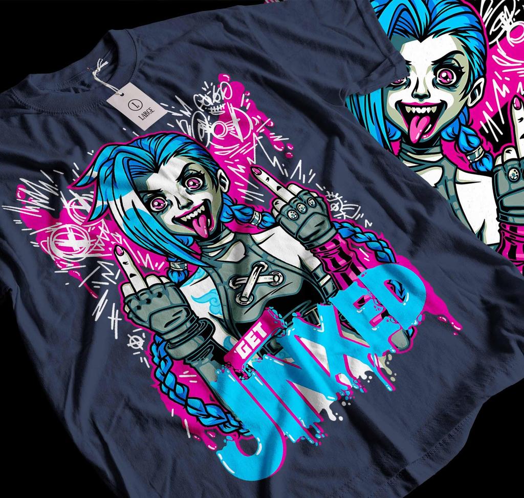 Футболка Jinx Arcane, Игровая футболка, Одежда для игровой легенды, Футболка по видеоиграм, Футболка для MOBA-игр, Футболка LOL, Футболка для геймера, Футболка для любителя игр