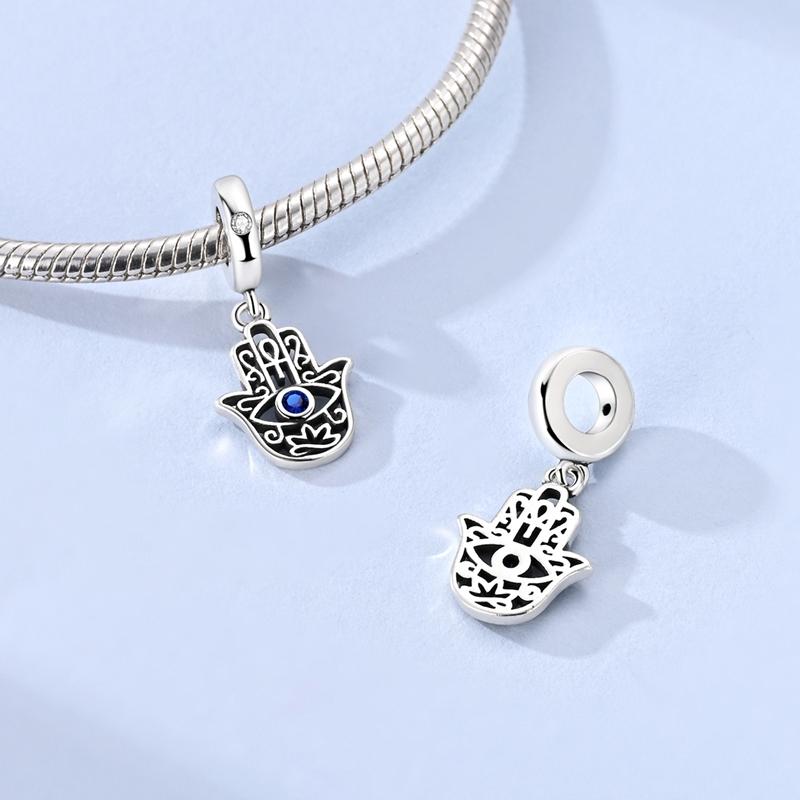 925 Silver Charms Bead CZ Zircon Devil Eye Palm Dangle Fit Bracelet DIY Women Jewelry Gift