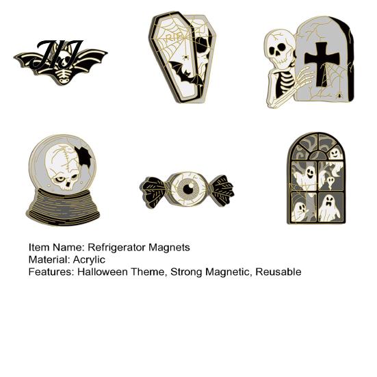 Spooky Halloween Decor for Home 6 Pcs Refrigerator Magnets, Grim Reaper Pumpkin Skull Ghost Festive Kitchen Accessories Reusable Magnetic Sticker