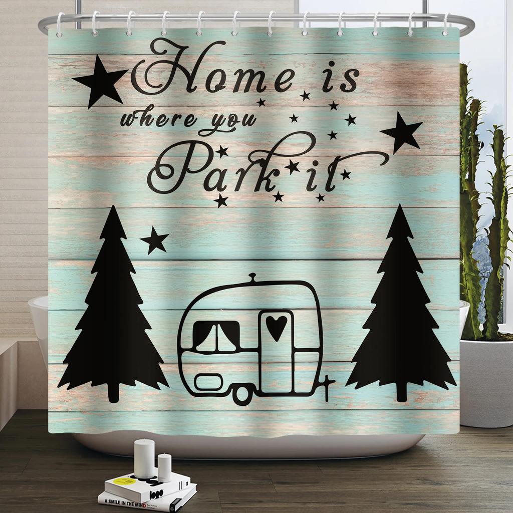 Занавеска для душа Кемпер Счастливый Кемпер Прицеп Автомобиль Автодом Лес Гора Палатка Кемпинг Ванная Занавеска для душа Водонепроницаемая Занавеска для ванны