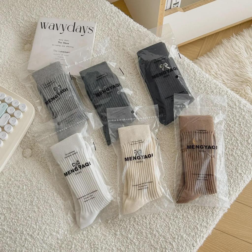 Японские носки MIU Girl Bow из хлопка в стиле ретро на осень-зиму — милые женские носки до середины голени в стиле колледжа