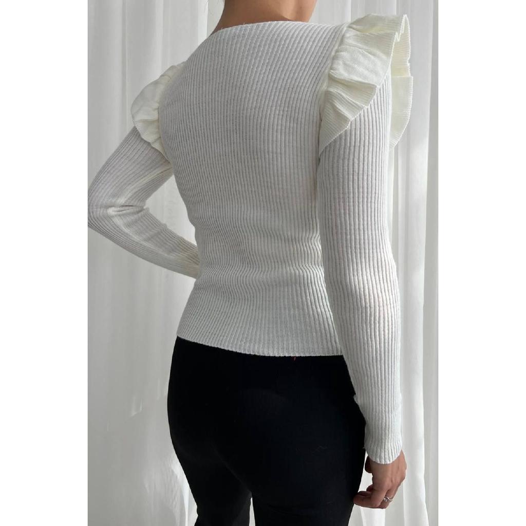 Экрю Гибкий трикотаж на плечах Стильный дизайн Базовый трикотаж Свитер 0250