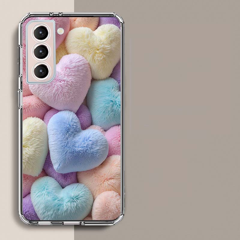 Пушистый Чехол-Сердечко Для Samsung Galaxy S25 Edge S24 S23 FE S21 S20 S10 Plus S22 S26 Ultra Чехол Прозрачные Чехлы TPU Capa Shell Co
