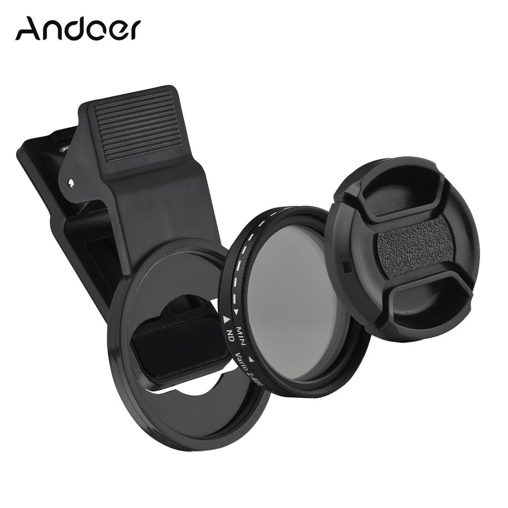 Andoer 37MM Professional Clip-on Phone Filter Lens ND2-400 Adjustable Neutral Density Filter with