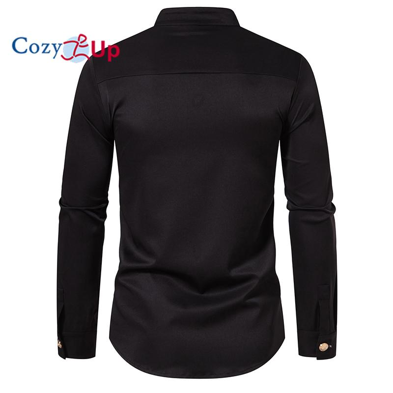 Cozy Up Mens Double Breasted Steampunk Dress Shirts Long Sleeve Punk Rock Gothic Shirt Men Halloween Party Prom Chemise Homme Black 2XL