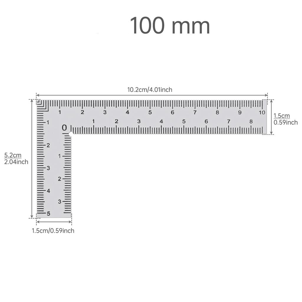 Stainless Steel 1.2mm L Shaped Ruler Dual Scale Multi Size Heavy Duty Woodworking Decoration Engineering