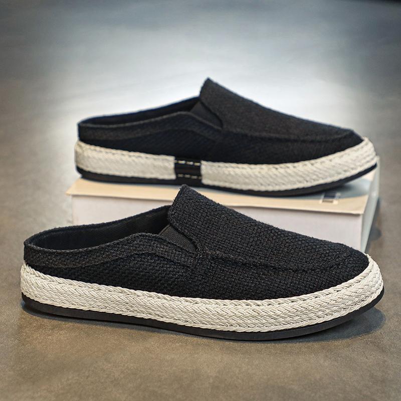 Модная мужская повседневная обувь Слипоны Легкие лоферы Полушлепанцы Мужские сандалии Дышащие парусиновые Рыбацкие льняные лоферы Лето
