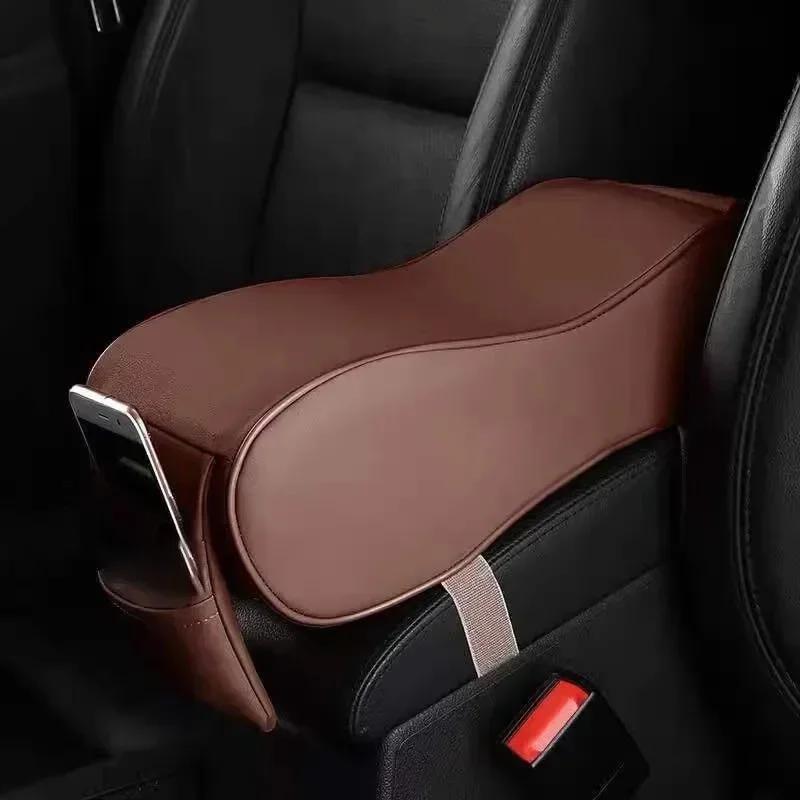 Подлокотник из искусственной кожи для автомобиля, подушка для центральной консоли автомобиля, мягкая подушка для рук с сумками для хранения