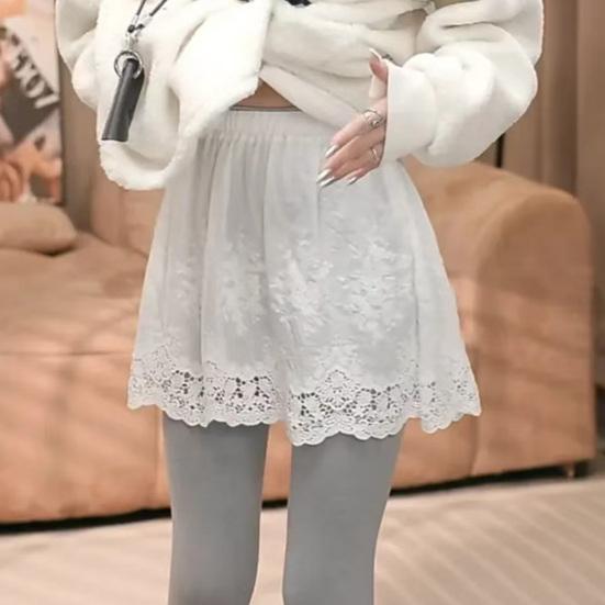Женский удлинитель рубашки Эластичный с высокой талией Ажурная вышивка Кружевной цветочный узор Мини-юбка Однотонный Удлинение с драпировкой на ягодицах