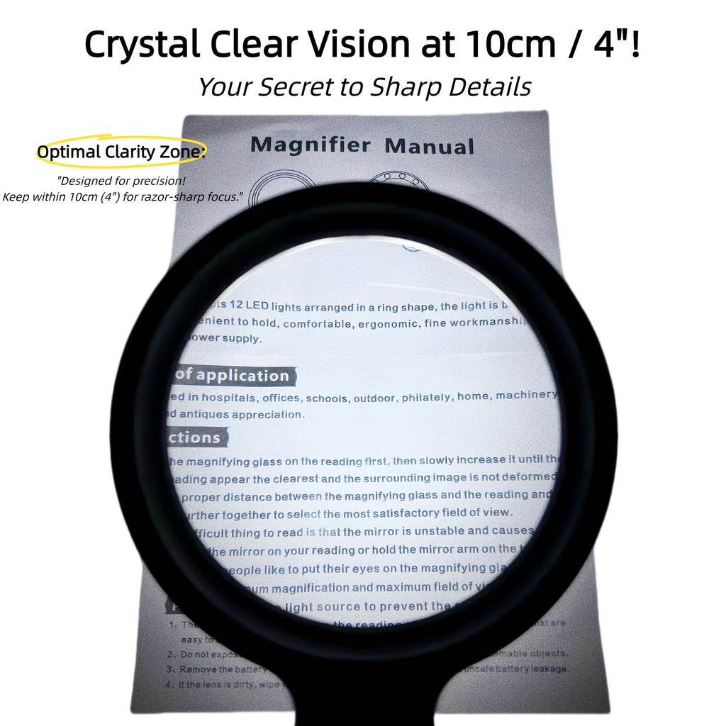 10-кратная ручная большая лупа для чтения с 12 светодиодными лампами, подходит для пожилых людей, технического обслуживания, монет, лупа для чтения для пожилых