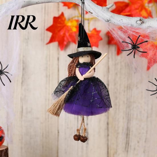 Halloween Party Decorations Witch Doll with Broom, Small Hanging Figurine Themed Gauze Skirt for Haunted House, Door Window Decor Cool Accessory
