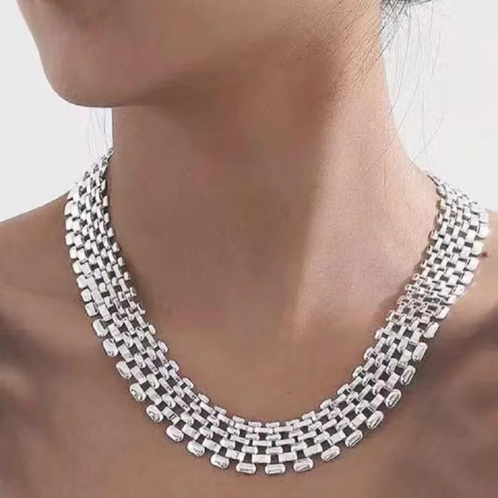 Mesh Design Exaggerated Cuban Chunky Chain Hollow Clavicle Chain Jewelry Hip Hop Necklace Summer