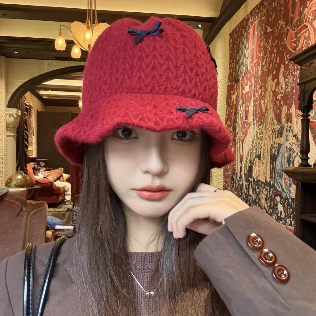 Женская вязаная шапка-панама с бантом - Милая, универсальная, повседневная весенне-осенняя панама