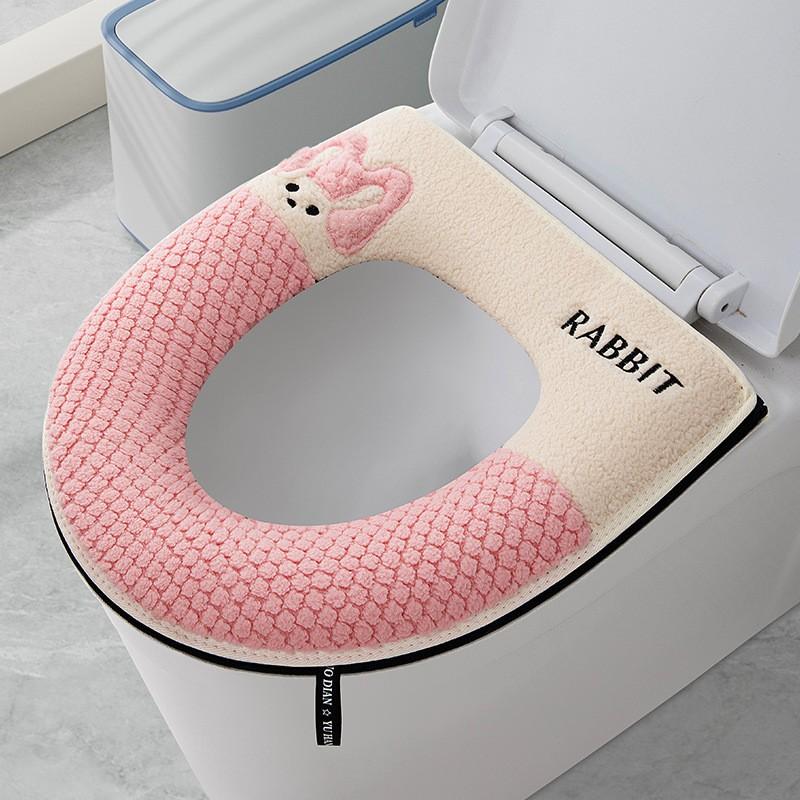 Washable Waterproof Toilet Seat Cover With Zipper Thick Winter Padding Universal Fit Home Bathroom