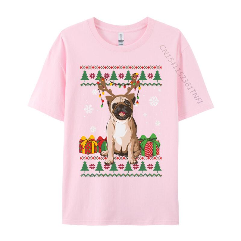 Boy Prevalent Europe Tops Shirts Cotton T Shirts Preppy Style Funny Pug Christmas Ugly Dog Xmas Tshirt Designer T Shirt Men