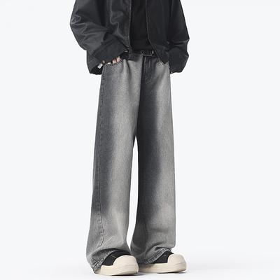 Американская высокая улица Градиентная стирка Контрастные джинсы Мужские свободные Парные Широкие брюки