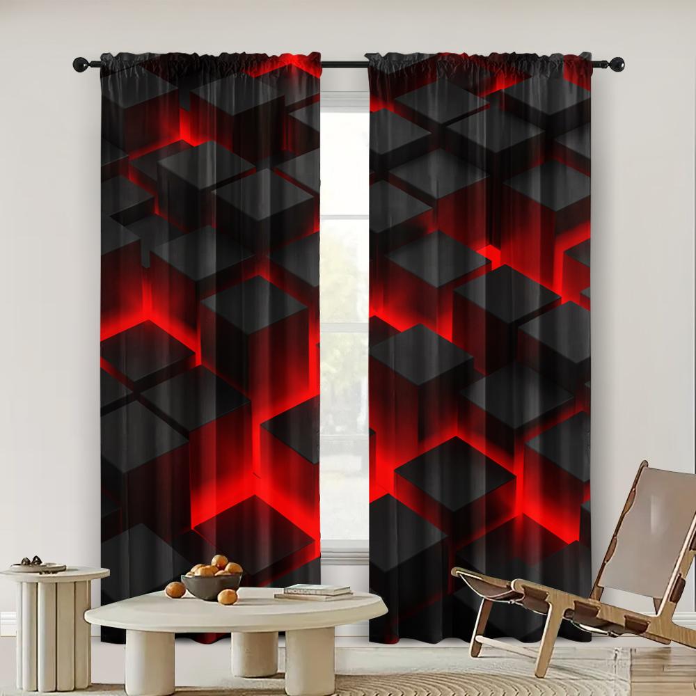 2 шт., Шторы для окон Абстрактный красный и черный градиент Блэкаут Полиэстер Праздничный декор для стен Подходит для использования в помещении