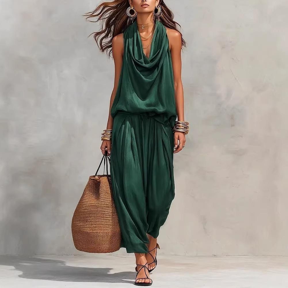 Elegant Polyester Sleeveless Shirt And Long Pants Set For Women In Spring Casual Wear