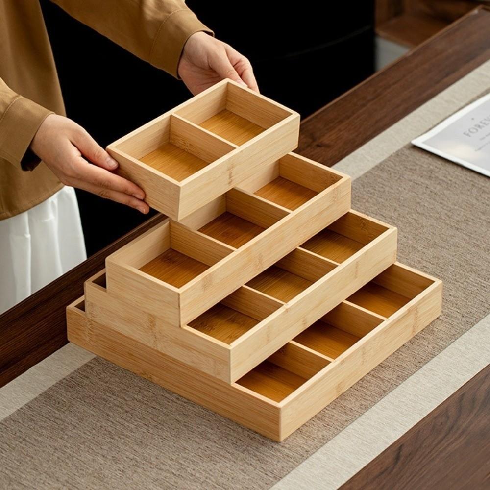 Multi-Grid Divided Plate Wooden Snack Storage Tray Reusable Bamboo Tray Candy