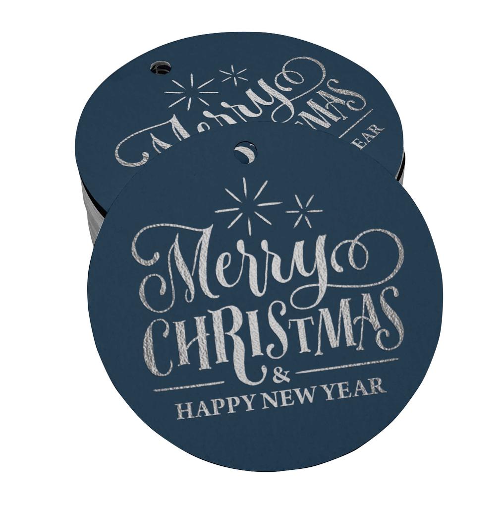 Inkdotpot Pack Of 100 Real Gold Foil Paper Tags Merry Christmas & Happy New Year Text Favor Hang