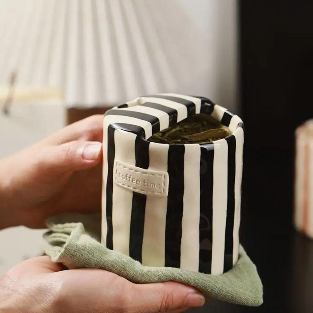 Hand-Painted Striped Ceramic Coffee Mug Novelty Porcelain Tea Cup Gift Espresso Cup  Home Breakfast