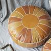 Moroccan PU Leather Pouf Embroidery Craft Floor Hassock Ottoman Round Artificial Leather Unstuffed Meditation Cushion Footstool