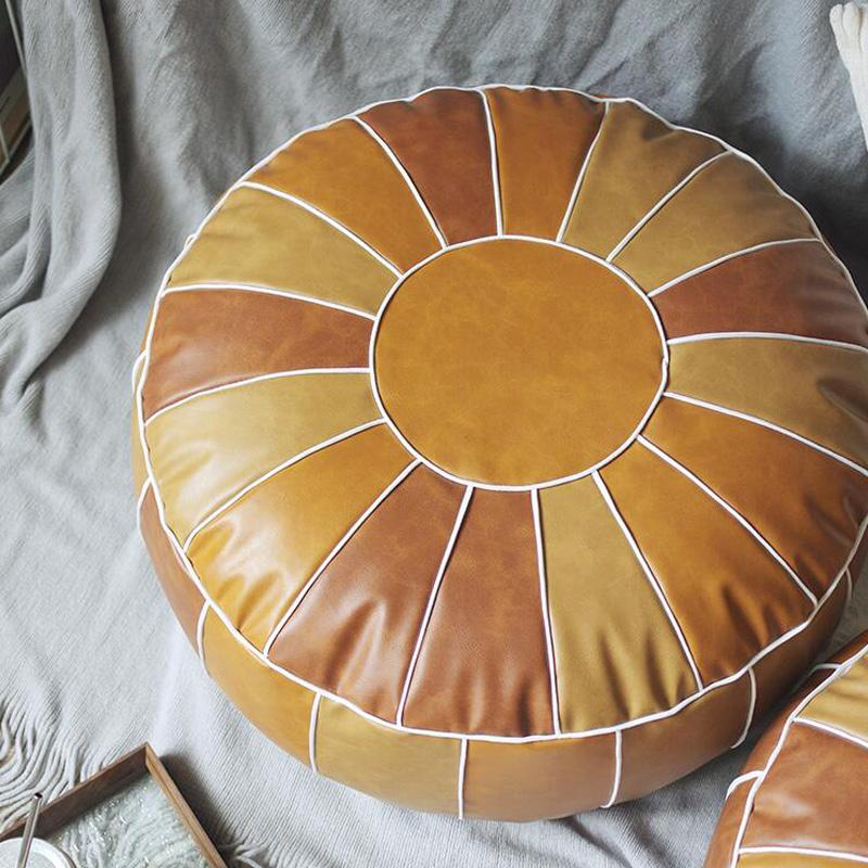 Марокканский пуф из искусственной кожи с вышивкой в стиле пэчворк, пуф, пуф, подставка для ног, круглая подушка из искусственной кожи без набивки
