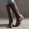 Shoes for Women 2024 Hot Sale Zipper Women's Boots Autumn Round Toe Solid Mid-Calf Buckle Decoration Low-heeled Western Boots