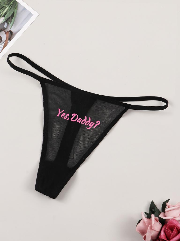 Varsbaby Прозрачные стринги Сексуальные модные стринги Женское сетчатое Т-образное нижнее белье С принтами Yes Daddy Кружевное белье