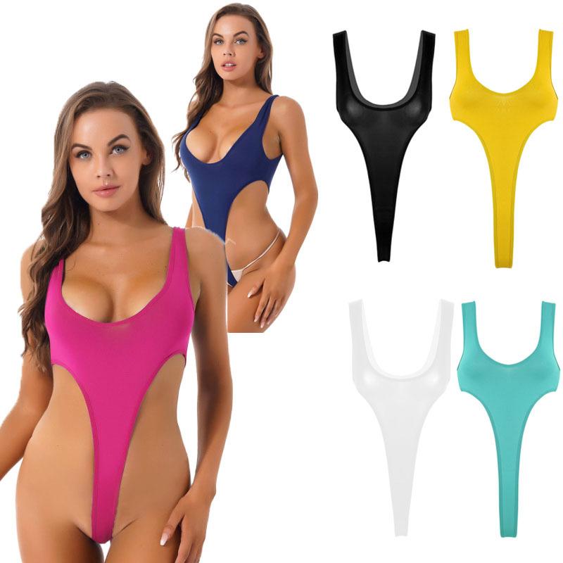 Women One Piece Bodysuit Lingerie Deep V Neck Sleeveless High Cut Thong Leotard Jumpsuit