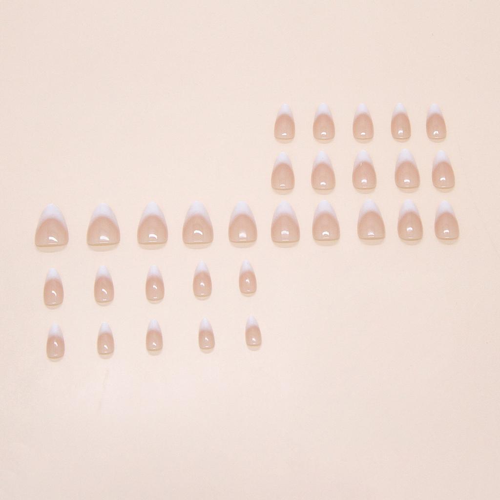 French Almond False Nails White Gradient 30 Pieces Press On Nails for Weddings Parties