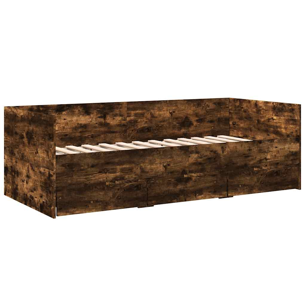 Daybed with Drawers without Mattress Smoked Oak 90 x 200 cm