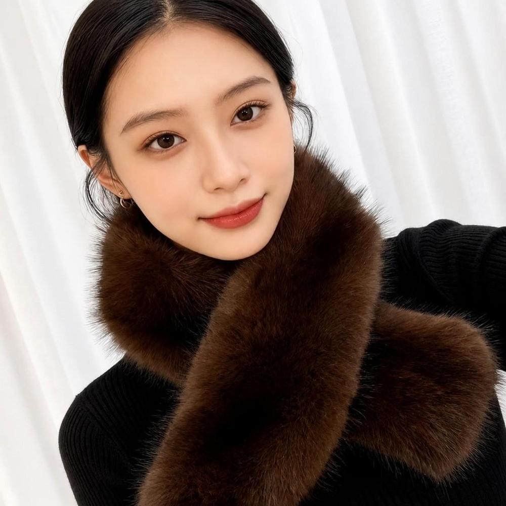 Plush Cross Scarf Thickened Neck Collar Elegant Imitation Fox Fur Scarf for Women Girls
