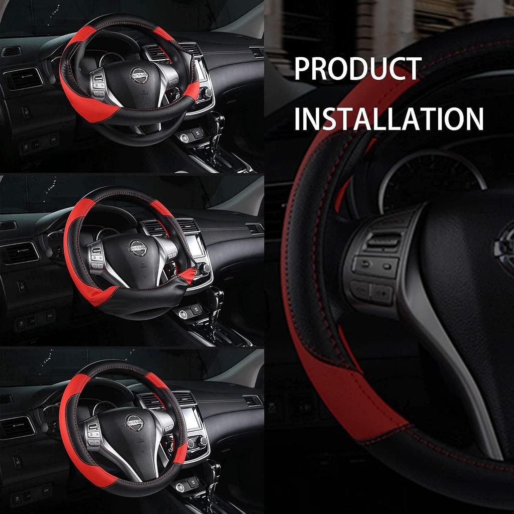 Leather Car Steering Wheel Cover, Non-Slip Car Wheel Cover Protector Breathable Microfiber Leather Universal Fit For Most Cars(Beige)