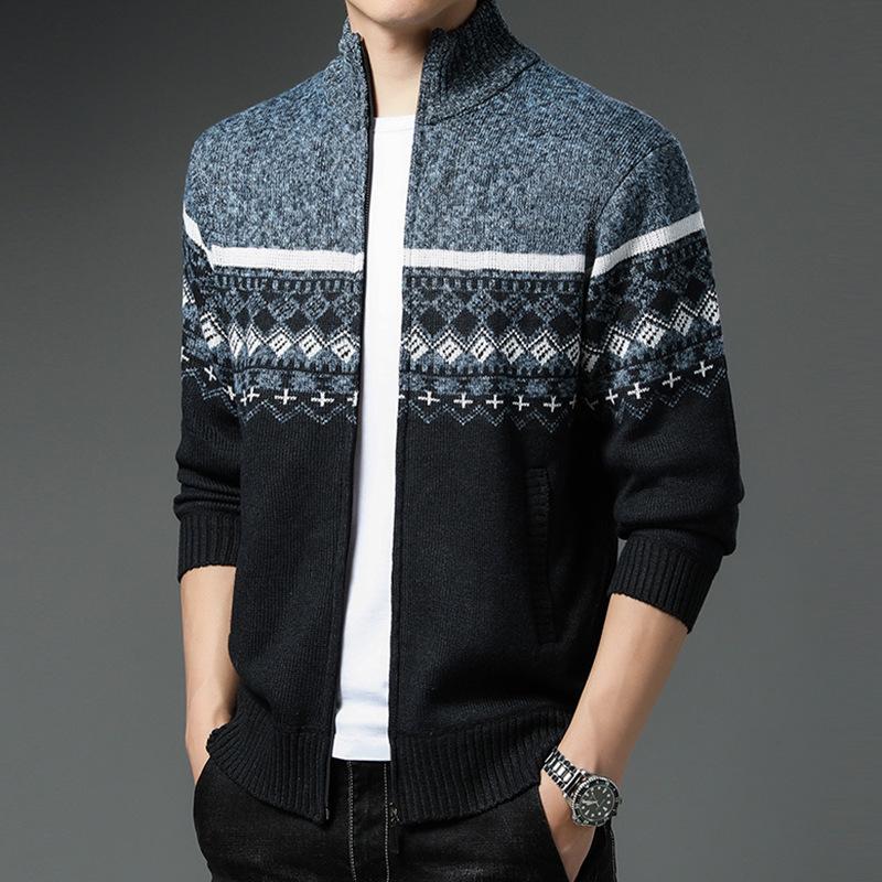 Осенне-зимние мужские свитера Повседневные свитера с принтом и воротником-стойкой Мужские пальто Плюс флисовые куртки